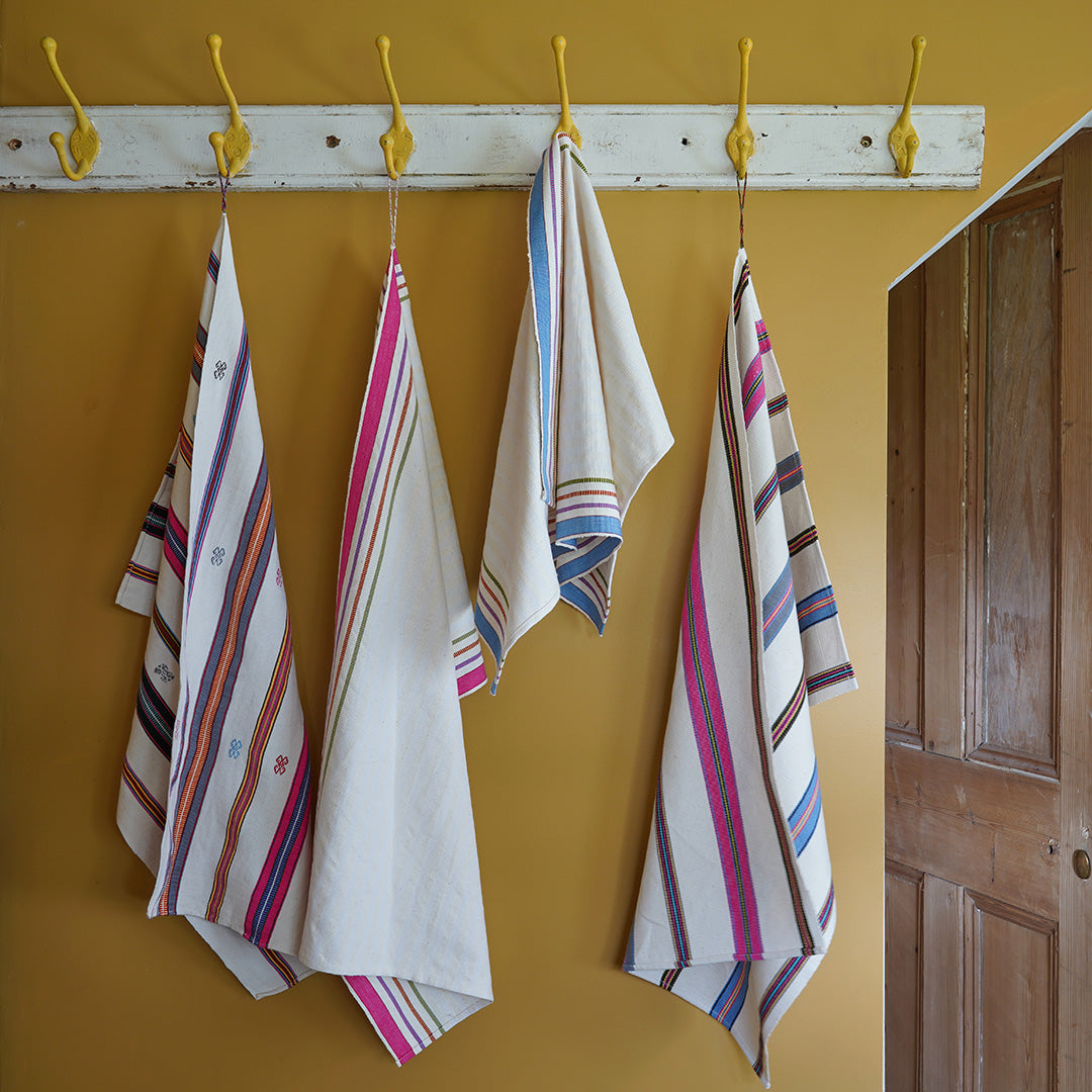 Elvia Hand Woven Hand Towel - Cream with Stripes