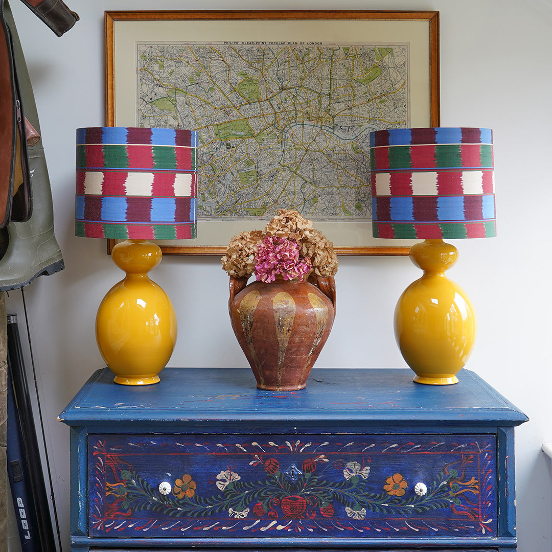 large yellow ceramic lamps with drum lampshades