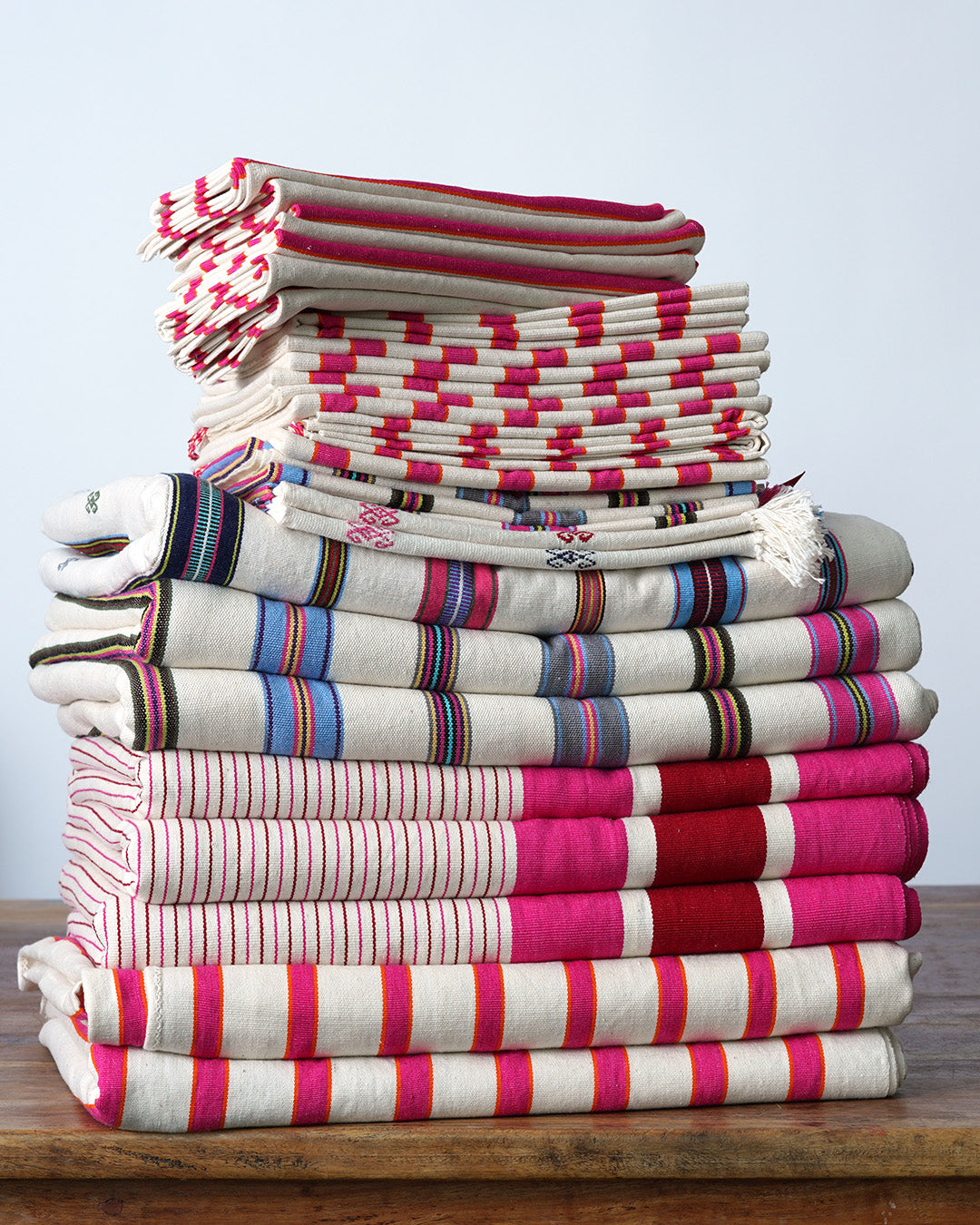 Elvia Hand Woven Hand Towel - Cream with Stripes