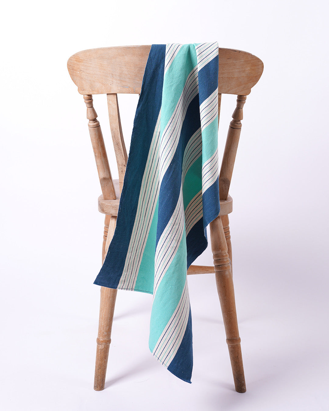 Hand Towel, teal/vanilla stripes