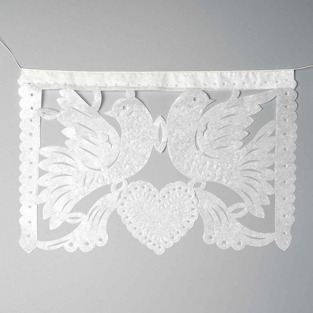 Birds, Hearts and Flowers Papercut Bunting - Small, White