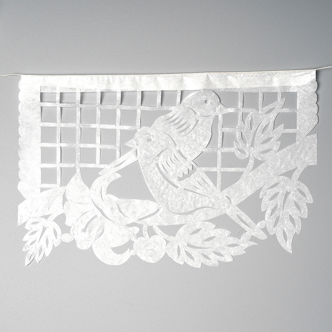 Birds, Hearts and Flowers Papercut Bunting - Small, White