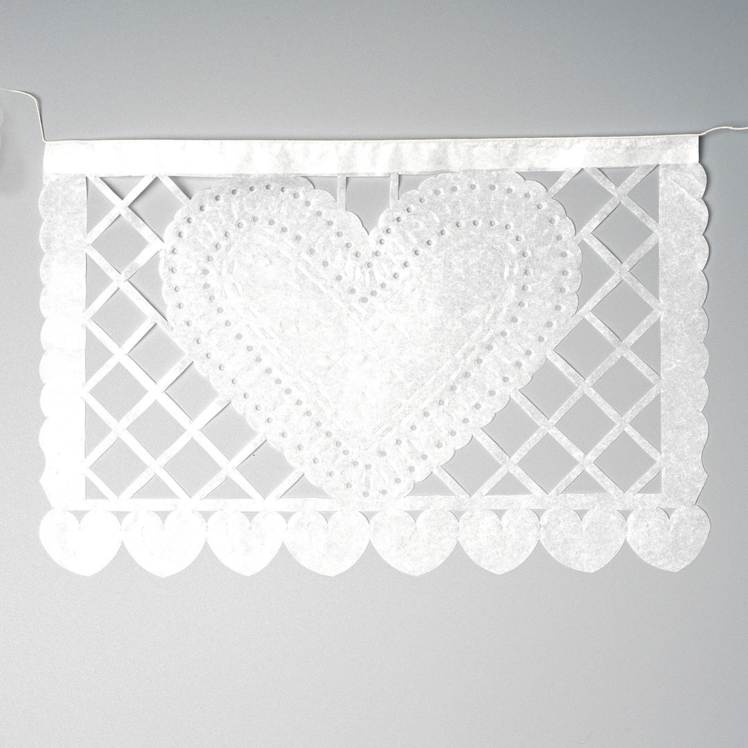 Birds, Hearts and Flowers Papercut Bunting - Small, White