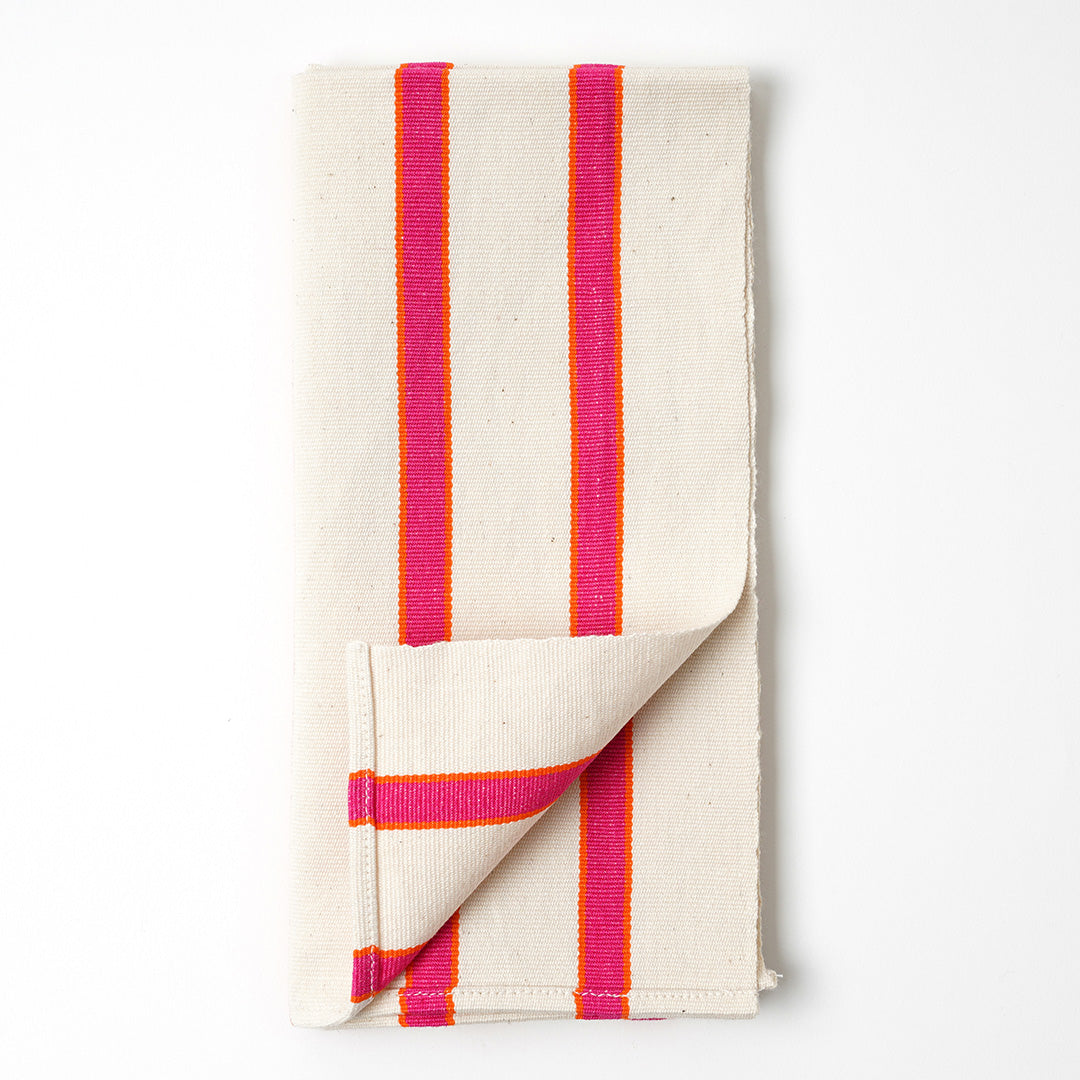 Sunset Stripe Hand Woven Napkin - Cream with Pink & Orange Stripe