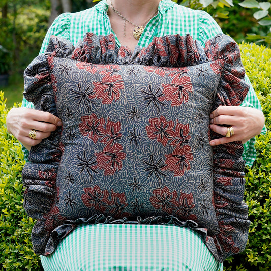 Kala Rama -Hand Printed Cushion with Frill