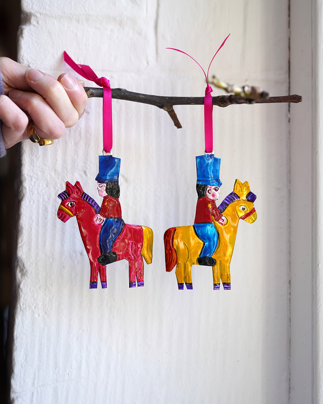 Handmade Tin Decoration - Soldier on red horse