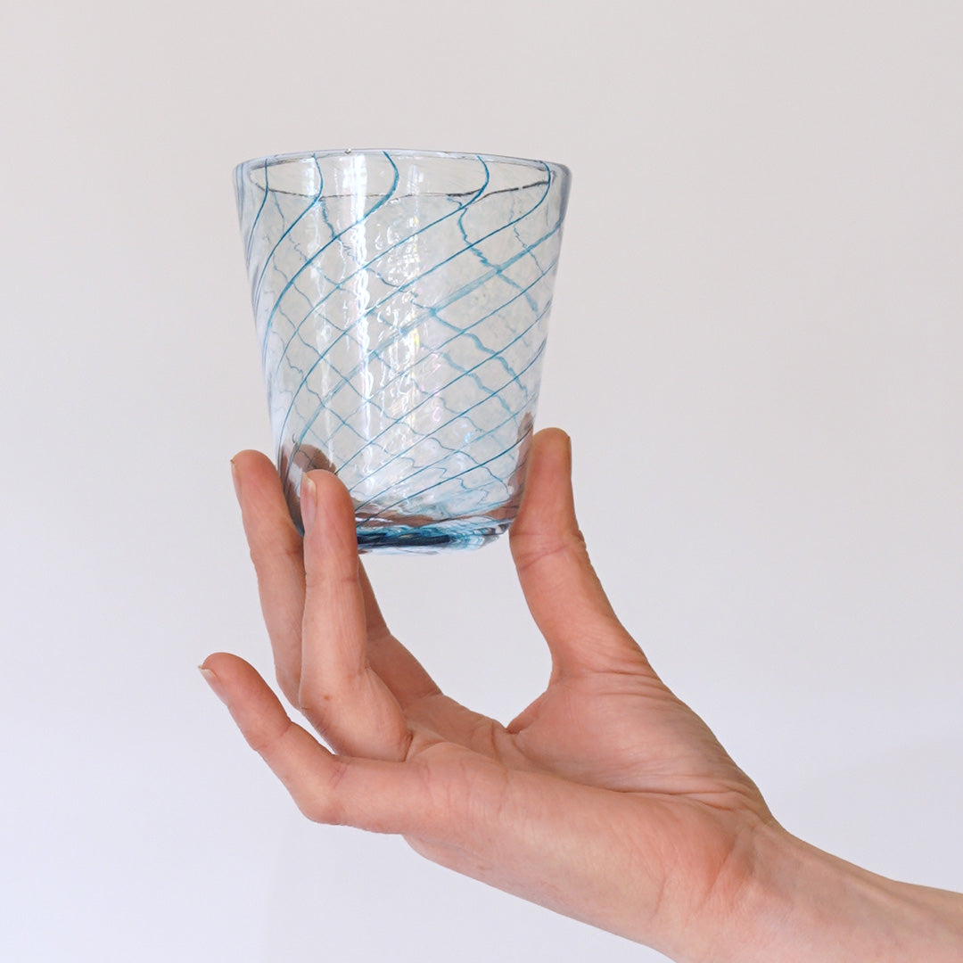 Handblown Blue Twist Glass Tumbler