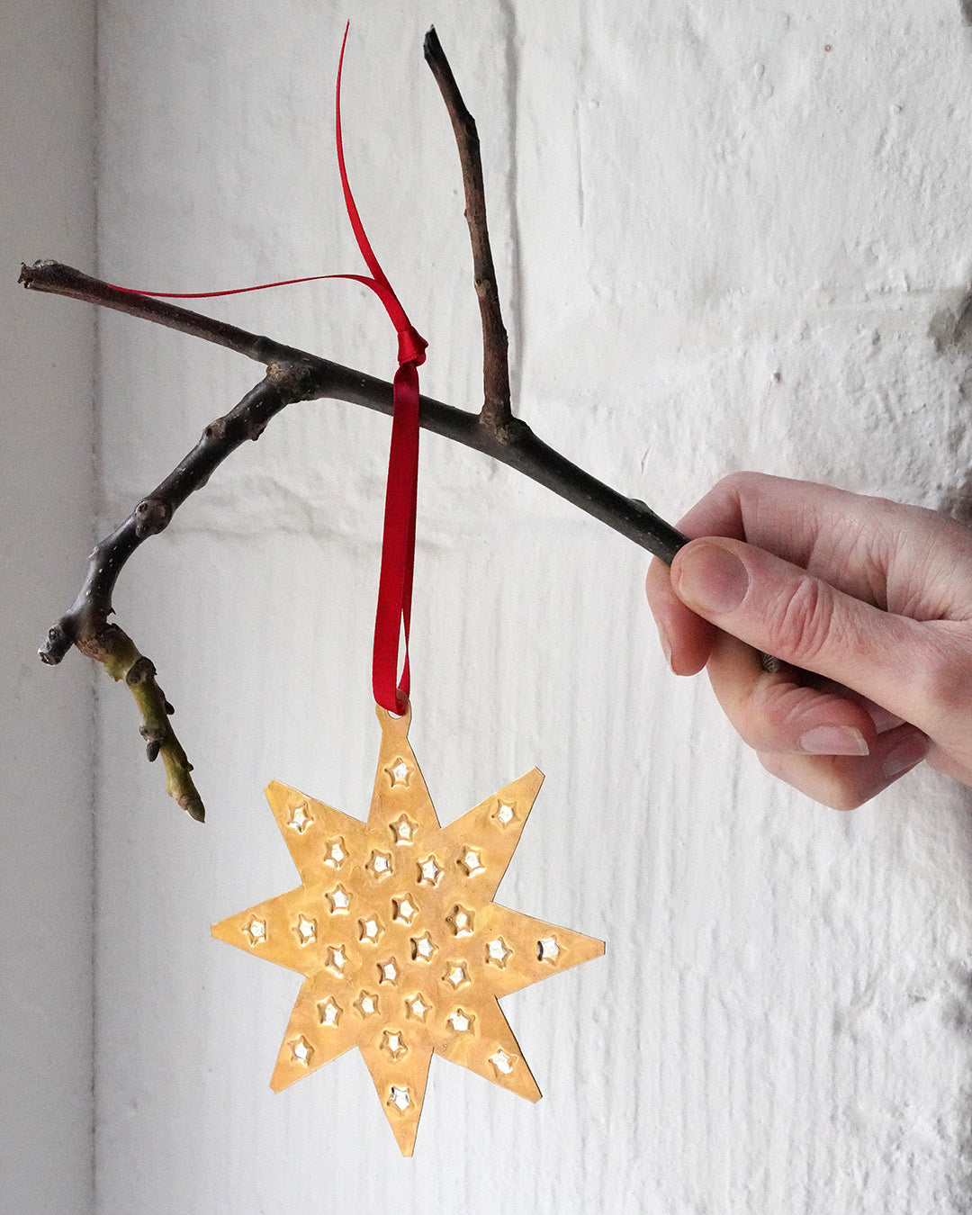 Handmade Tin Decoration - White & Gold Star