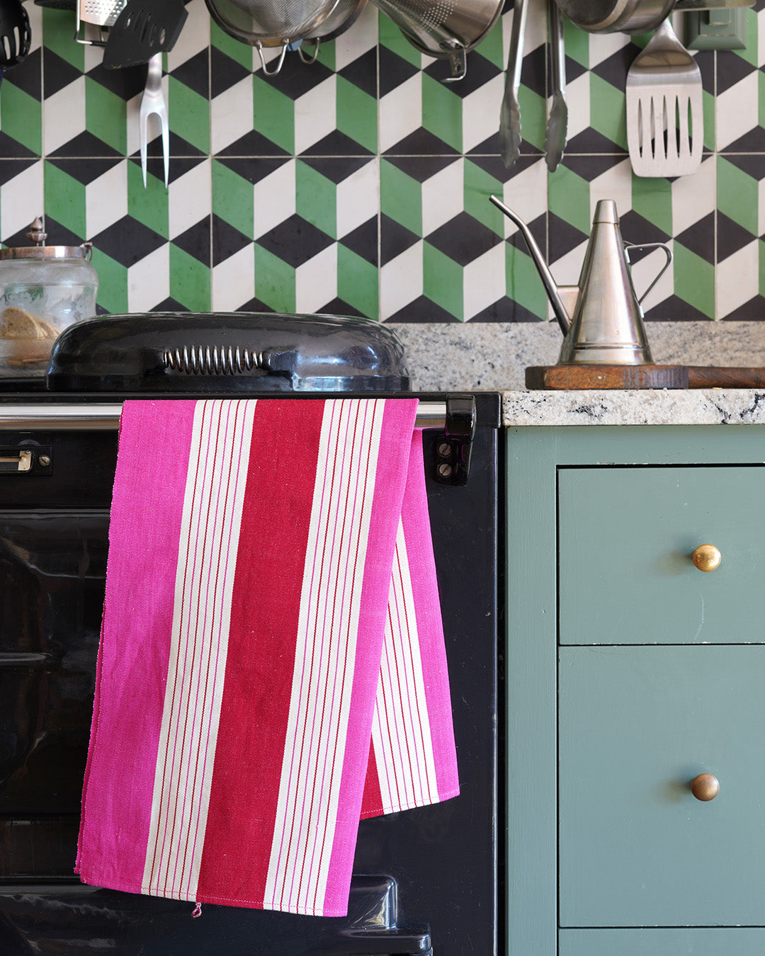 Hot Stripes Hand Towel - Red, Pink and Cream Stripes