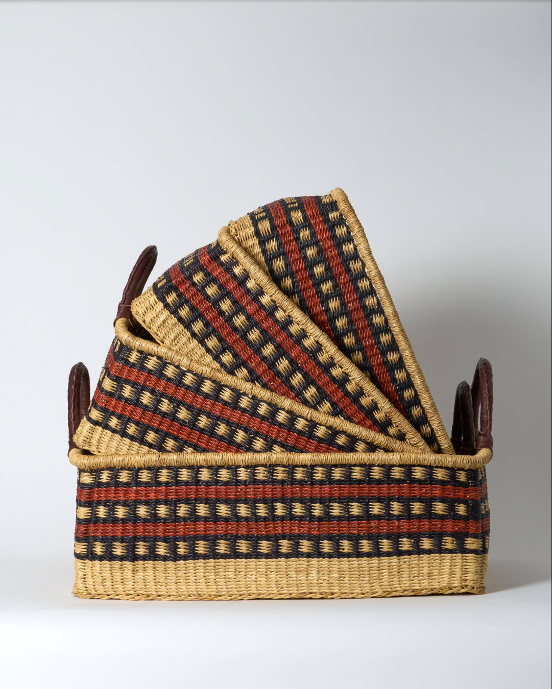 Small Rectangular Storage Basket with inset Handles - Blue & Brown