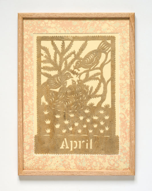 Amate Papercut Artwork with Marbled Mount - April