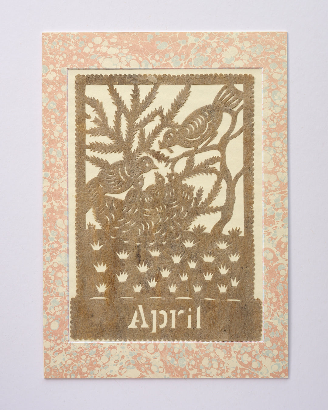 Amate Papercut Artwork with Marbled Mount - April