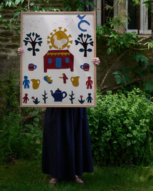 Large Applique Artwork in Oak Frame - The House with the Rising Sun