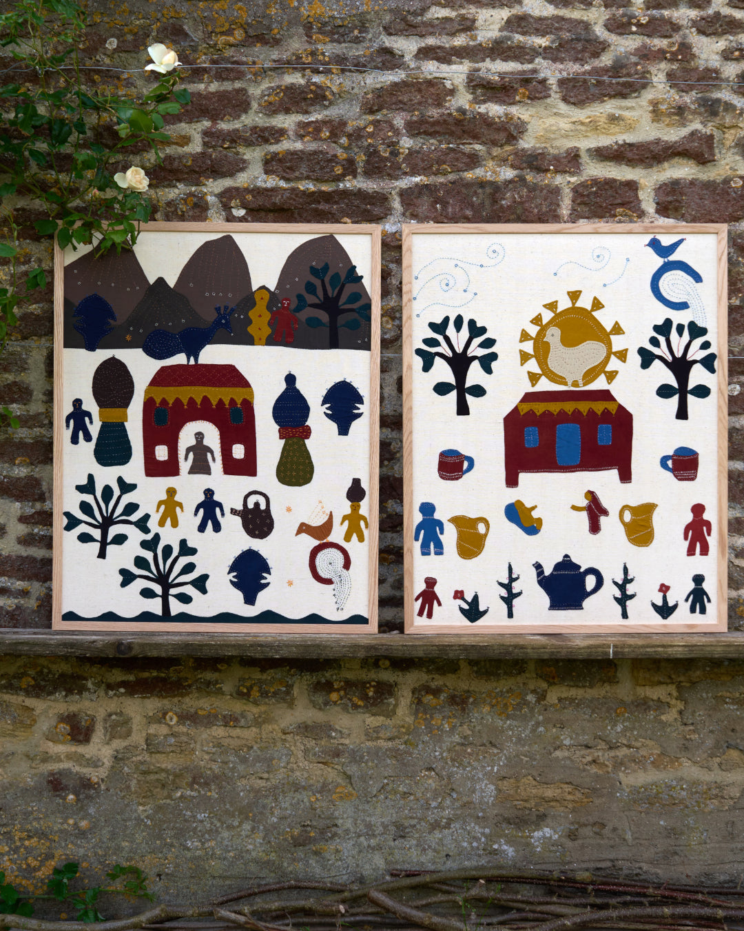 Large Applique Artwork in Oak Frame - The House with the Rising Sun