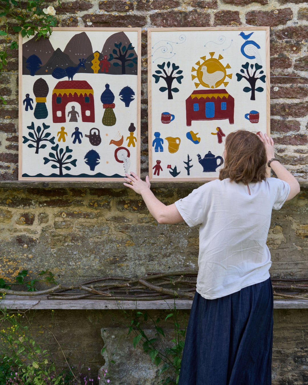 Large Applique Artwork in Oak Frame - The House with the Rising Sun