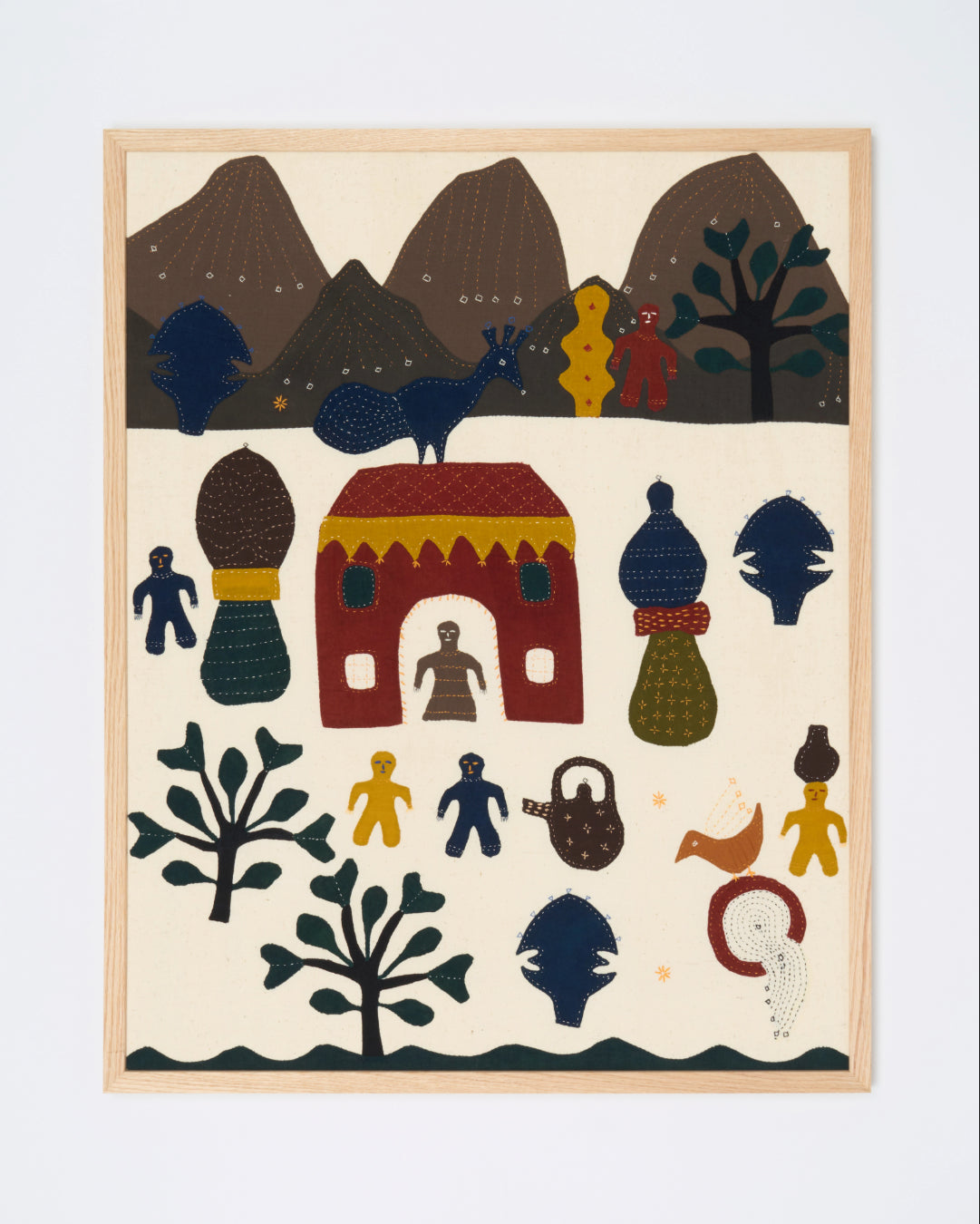 Large Applique Artwork in Oak Frame - The House below the Mountains