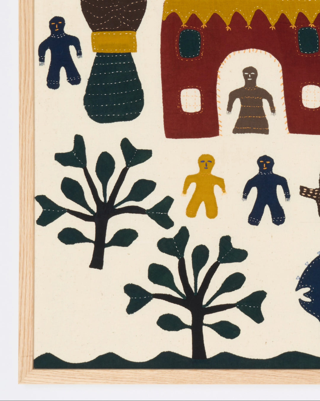 Large Applique Artwork in Oak Frame - The House below the Mountains