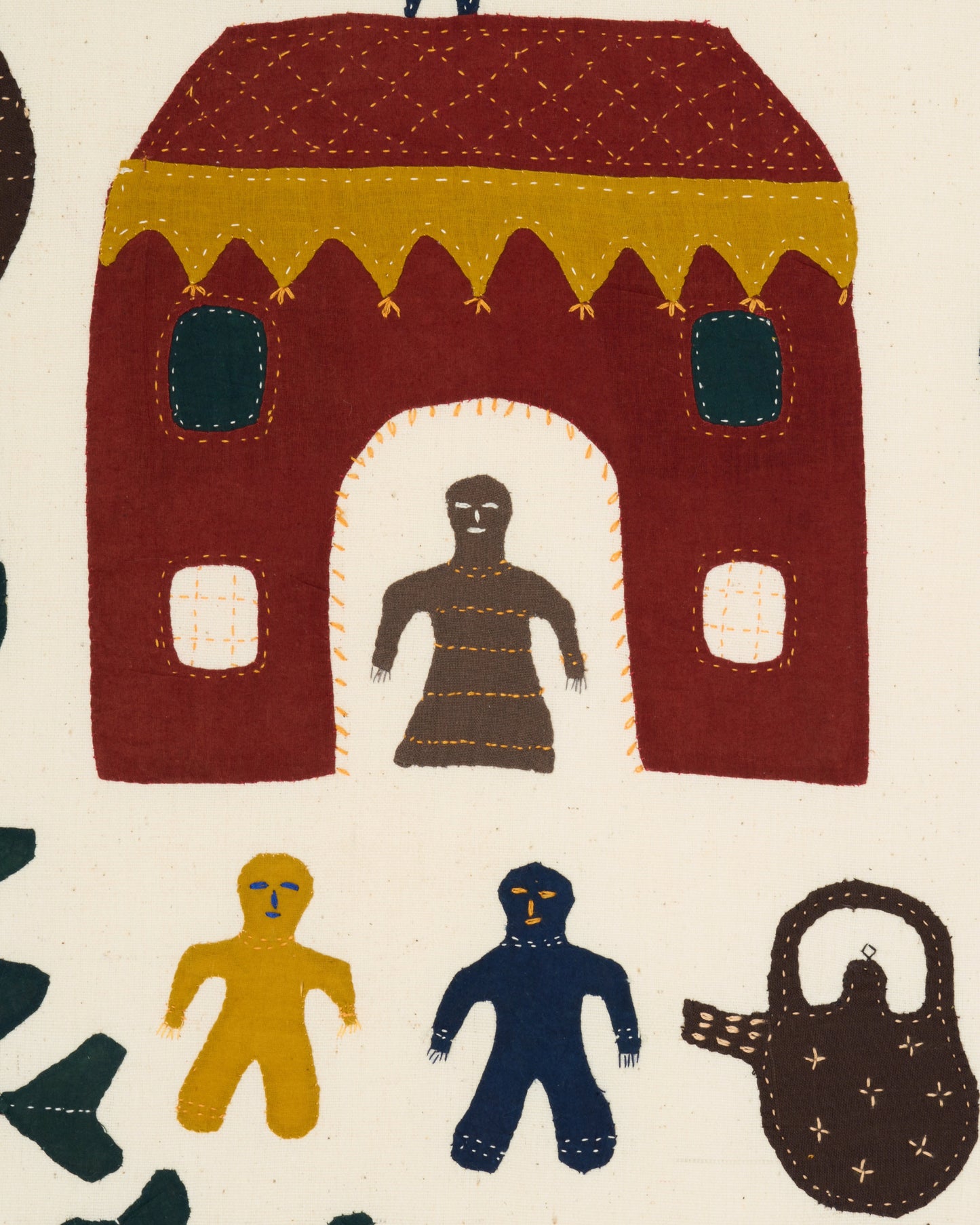 Large Applique Artwork in Oak Frame - The House below the Mountains