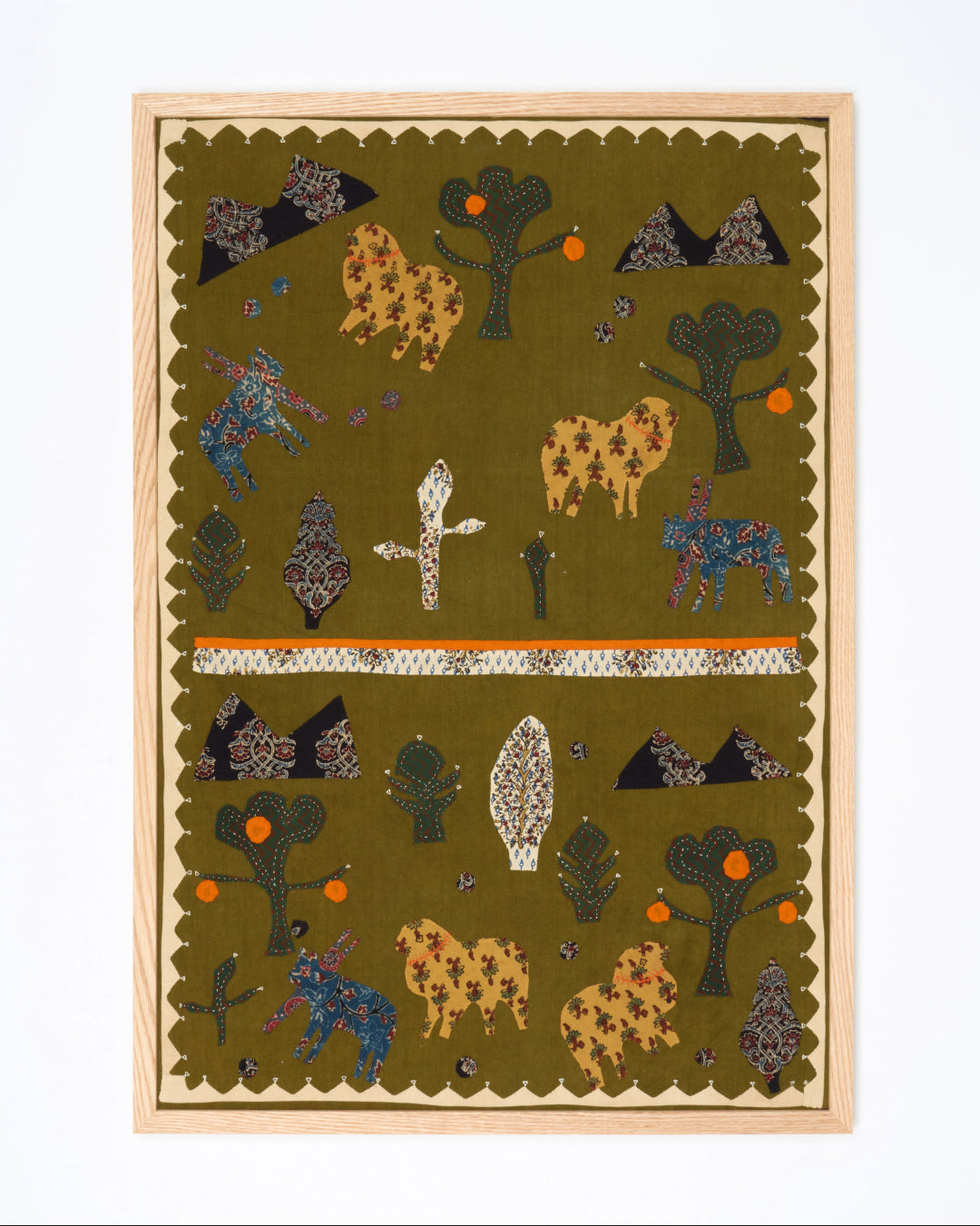 Applique Artwork in Oak Frame - In the Orange Grove