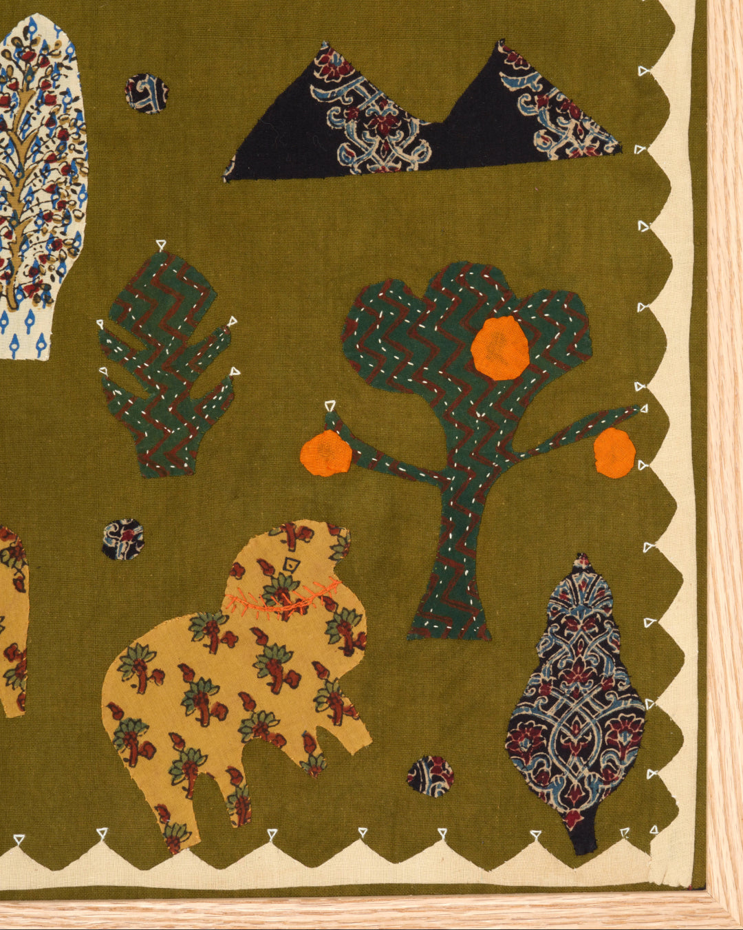 Applique Artwork in Oak Frame - In the Orange Grove