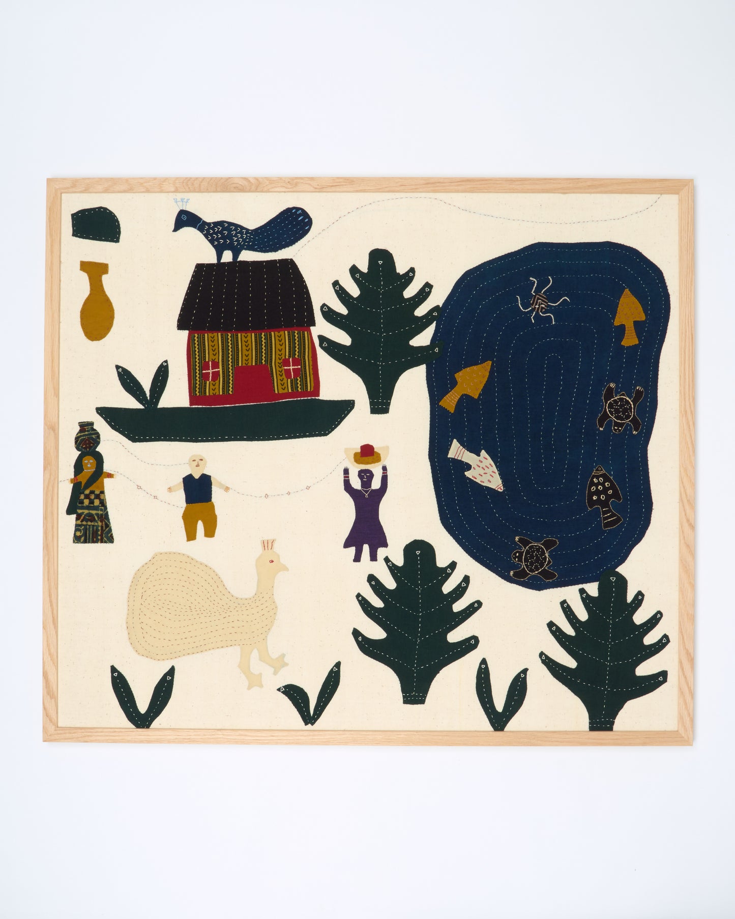 Large Applique Artwork in Oak Frame - The House by the Lake