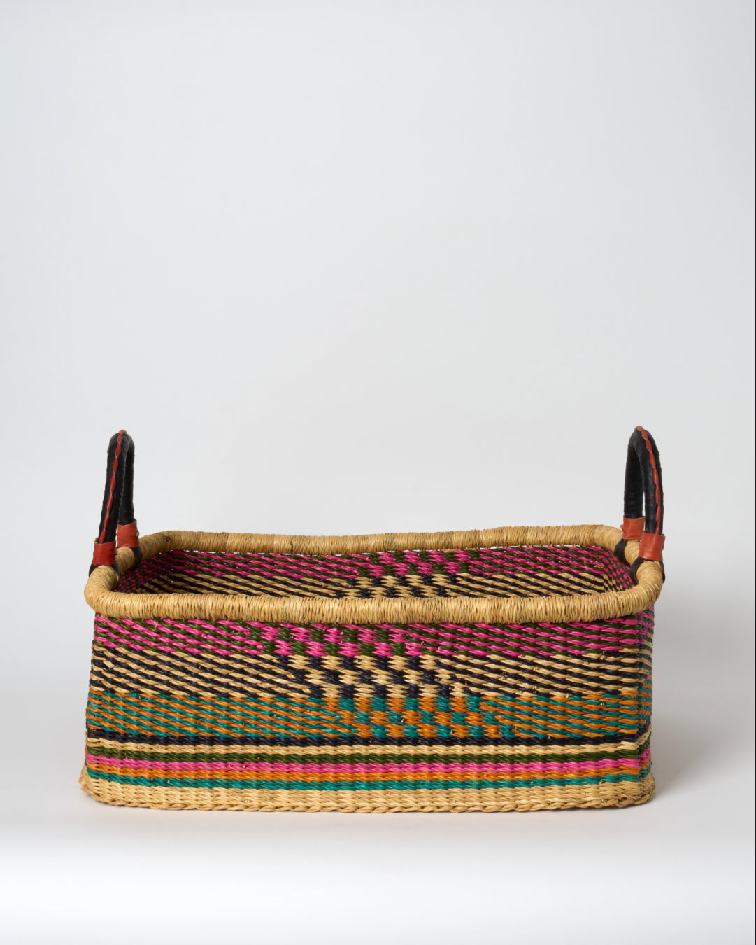 Large Rectangular Storage/Laundry Basket with Leather Handles