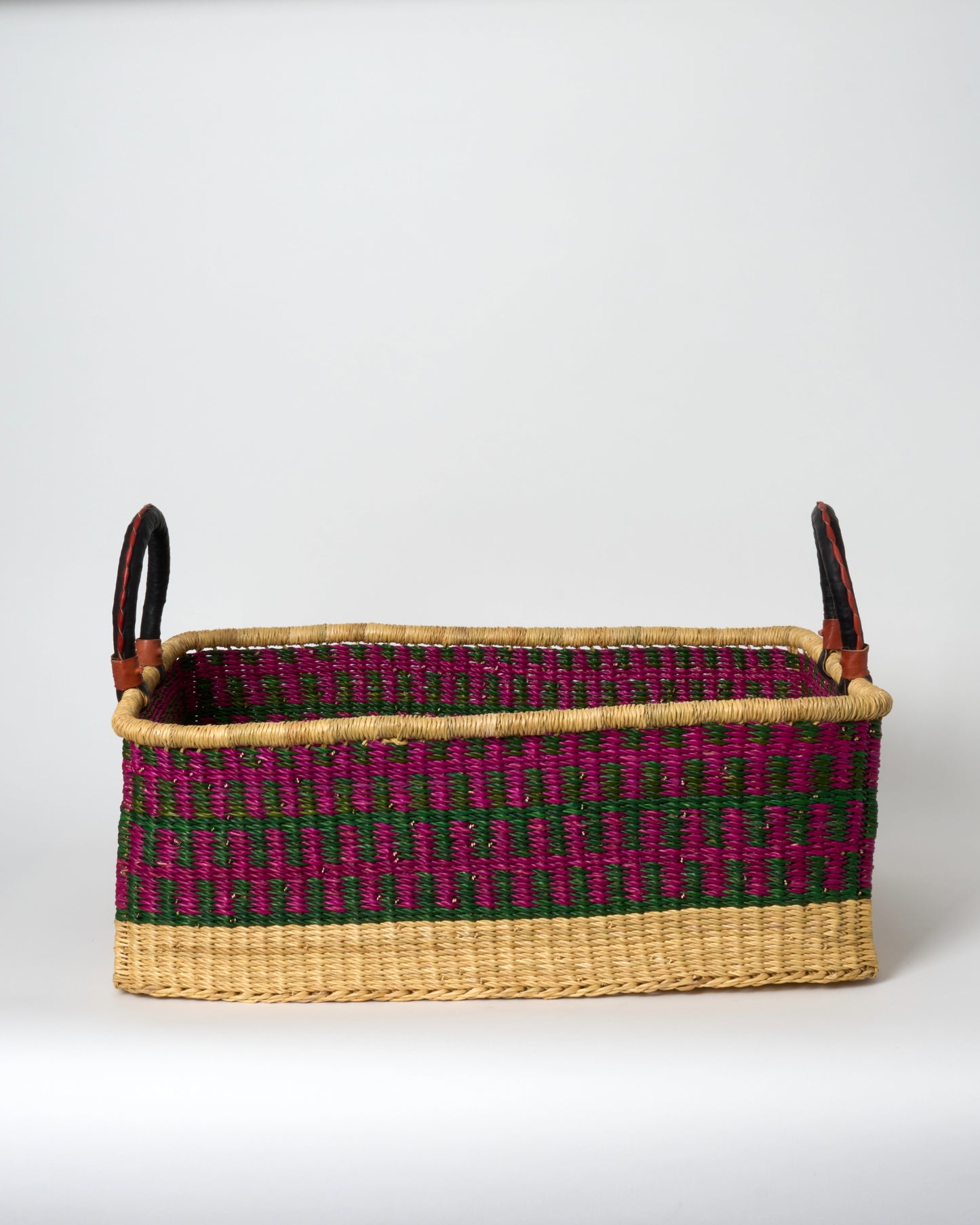 Large Rectangular Storage/Laundry Basket with Leather Handles