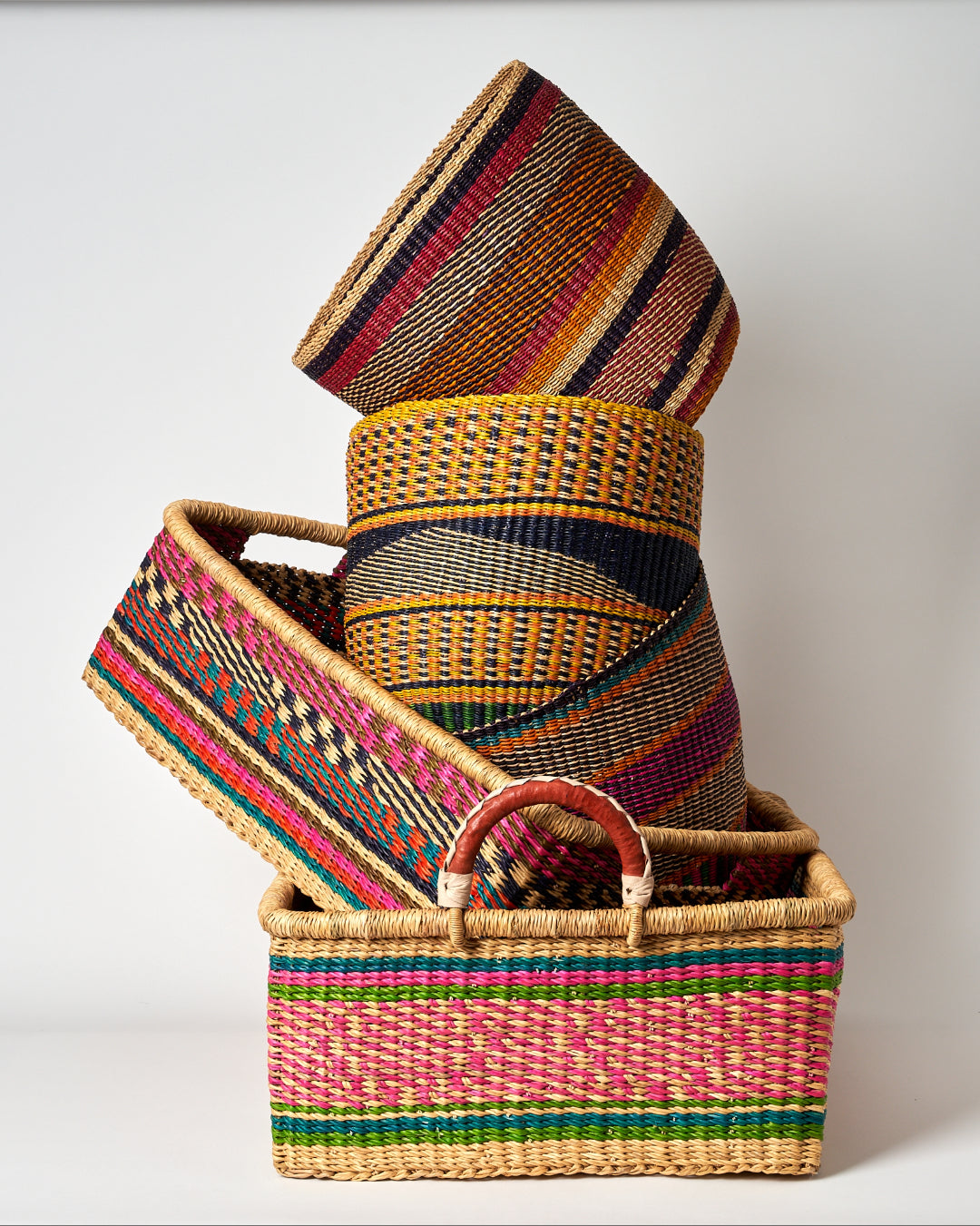 Waste Paper Basket - Oxblood, red, navy and natural