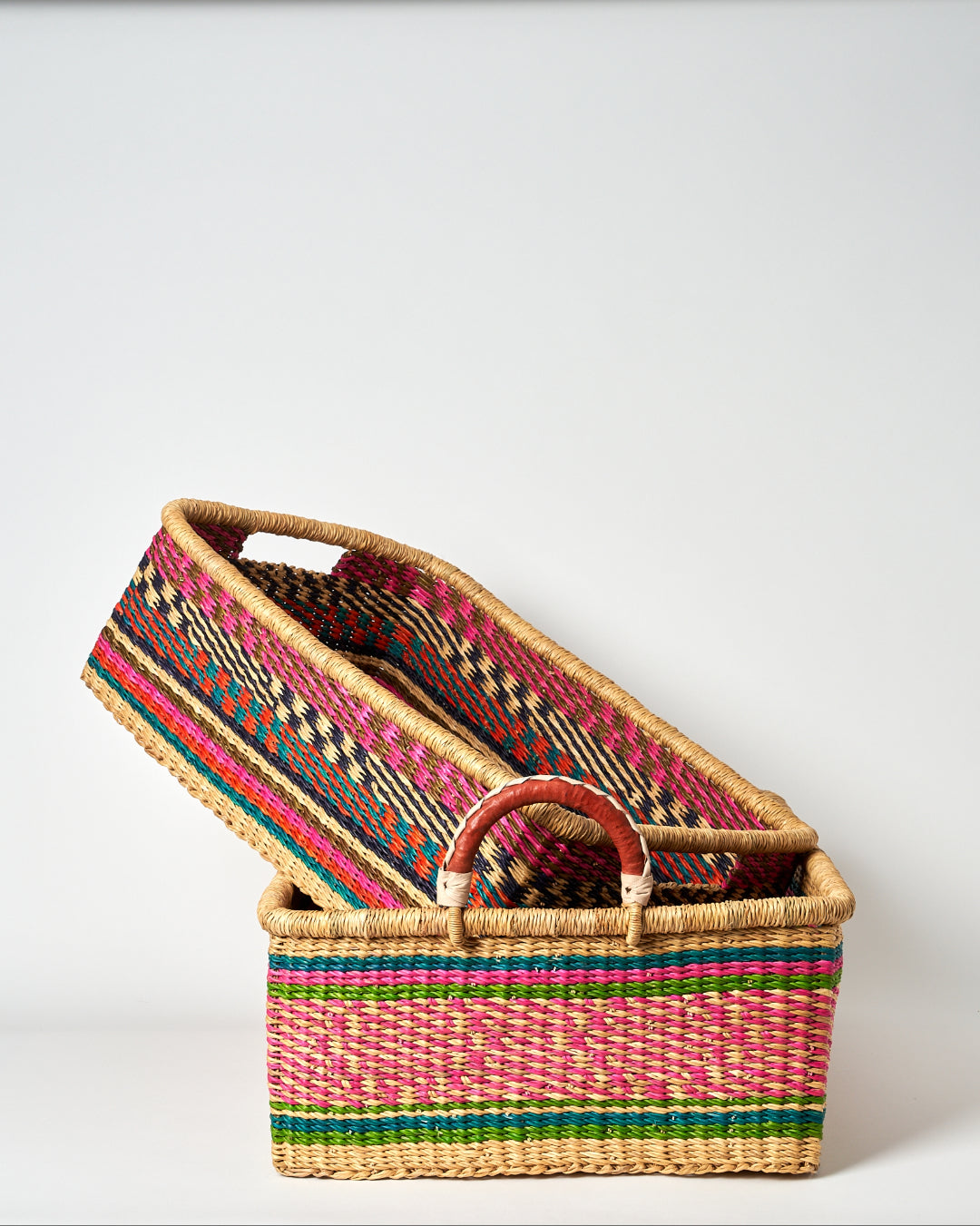 Large Rectangular Storage/Laundry Basket with Leather Handles