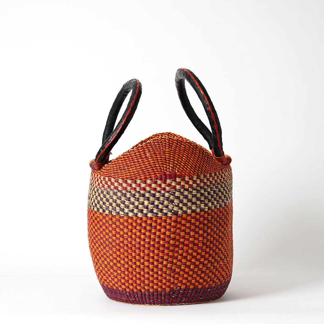 Shopping Basket with handles, Orange, Burgundy, Blue & Natural