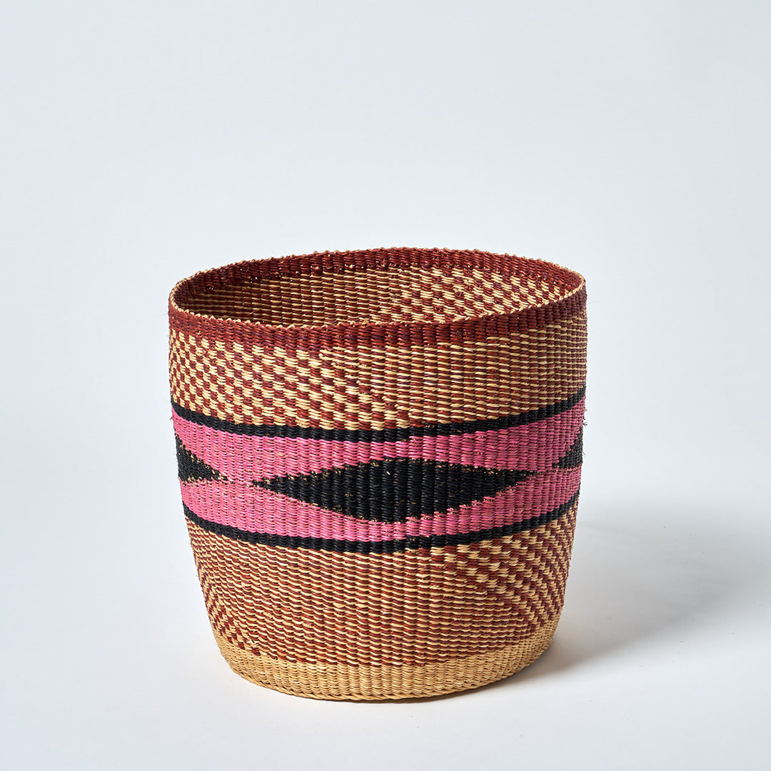 Waste Paper Basket - Nutmeg, pink and Blue