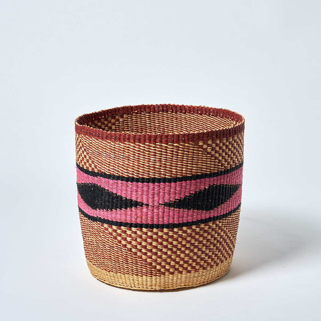 Waste Paper Basket - Nutmeg, pink and Blue