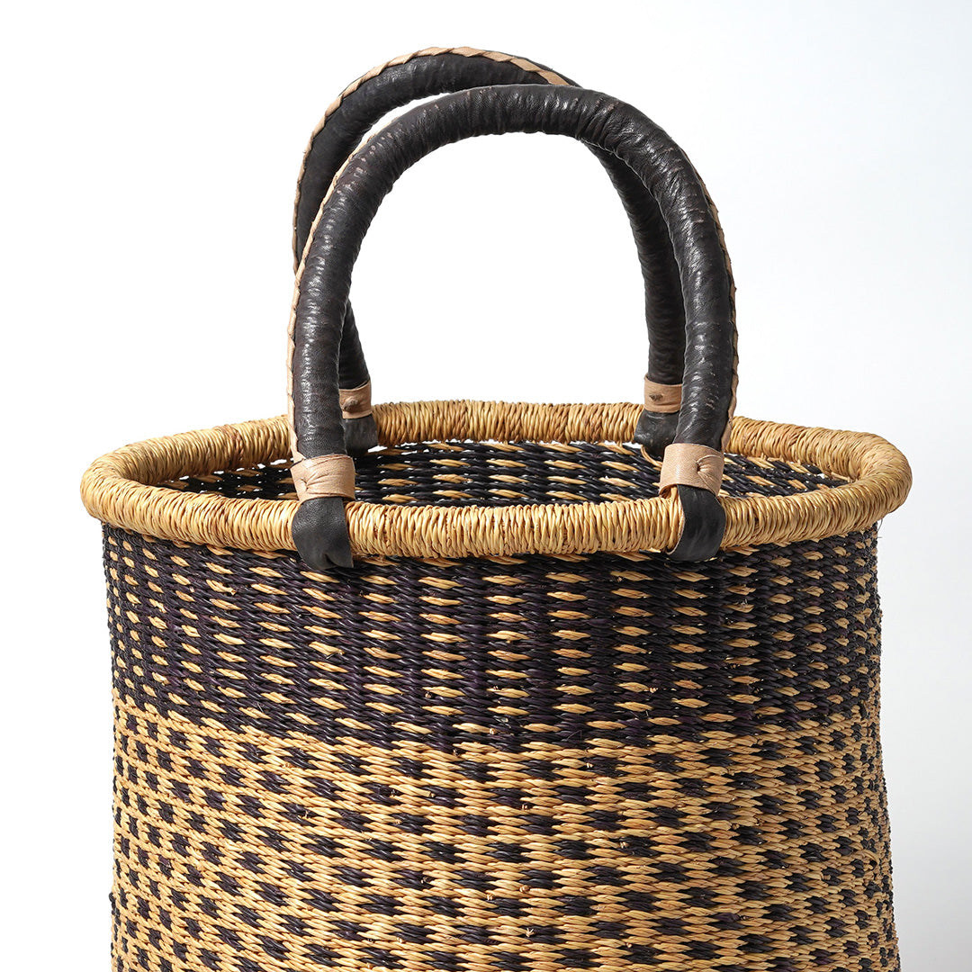 Large Storage Basket with leather bound handles - Navy and Natural