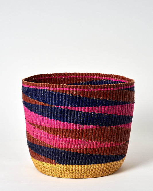 Waste Paper Basket - Blue, Pink, Nutmeg and Natural