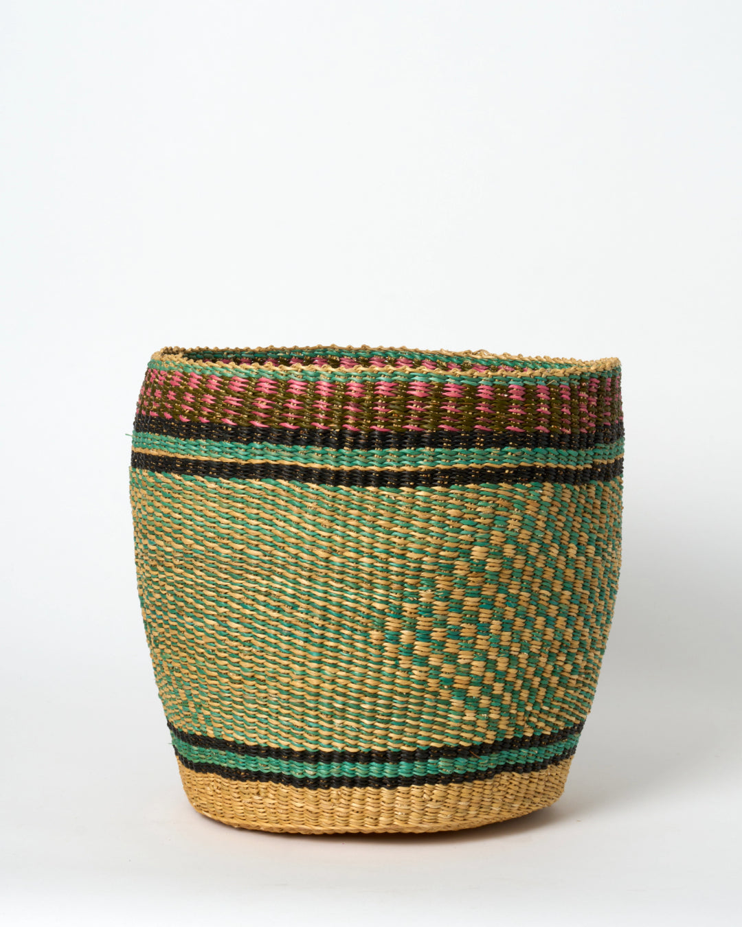 Waste Paper Basket - Green, Natural and pink