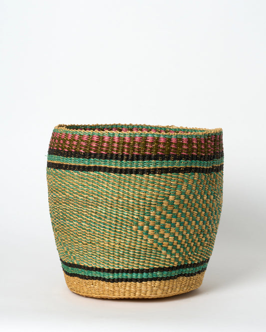 Waste Paper Basket - Green, Natural and pink