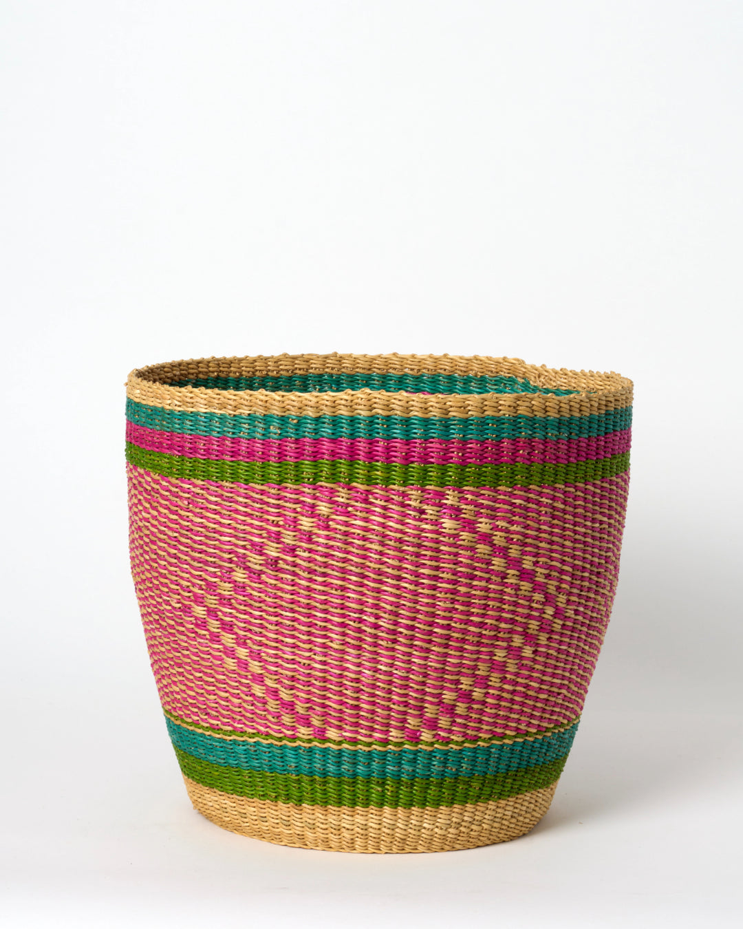 Waste Paper Basket - Pink, Green, Teal and Natural