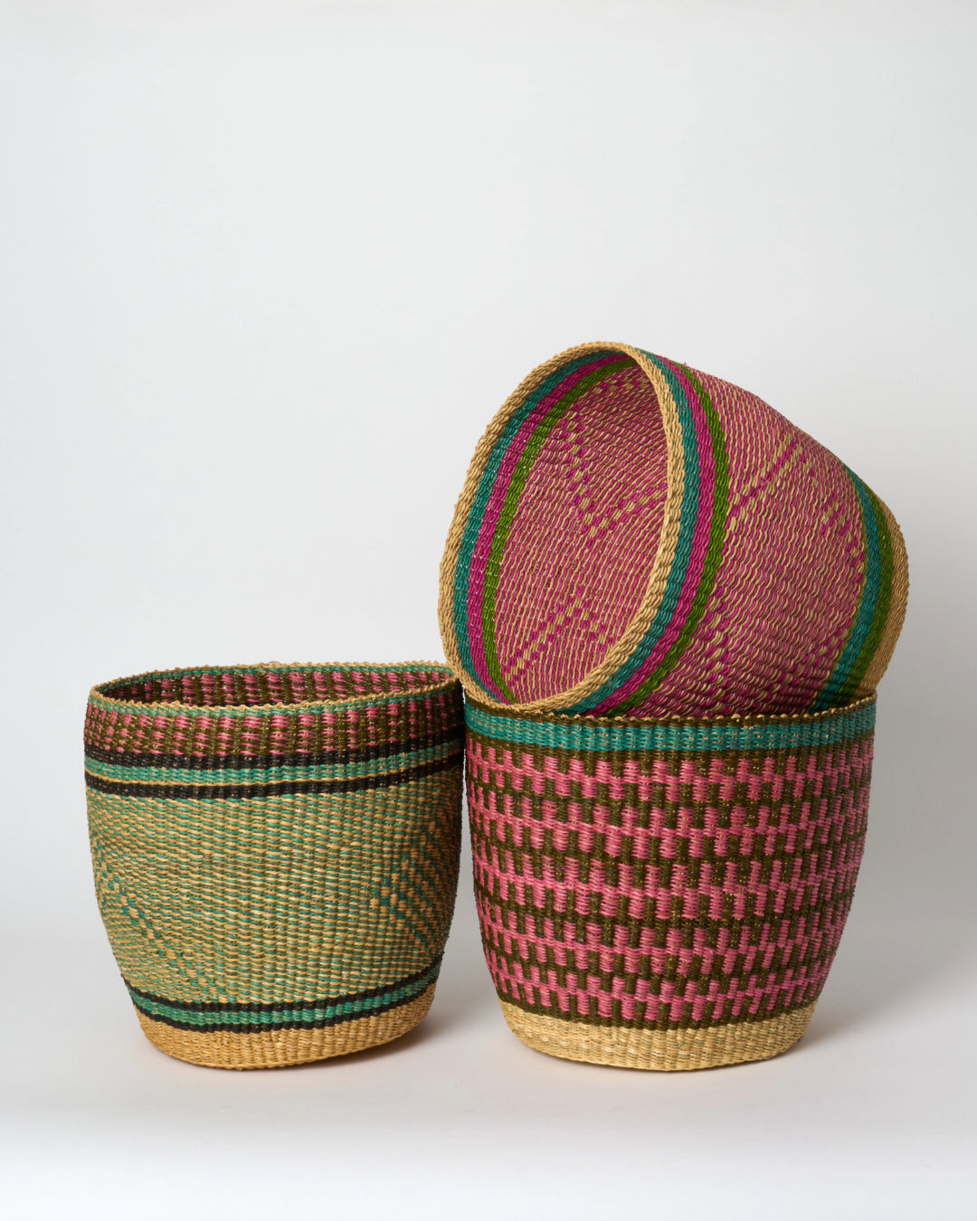 Waste Paper Basket - Pink, Green, Teal and Natural