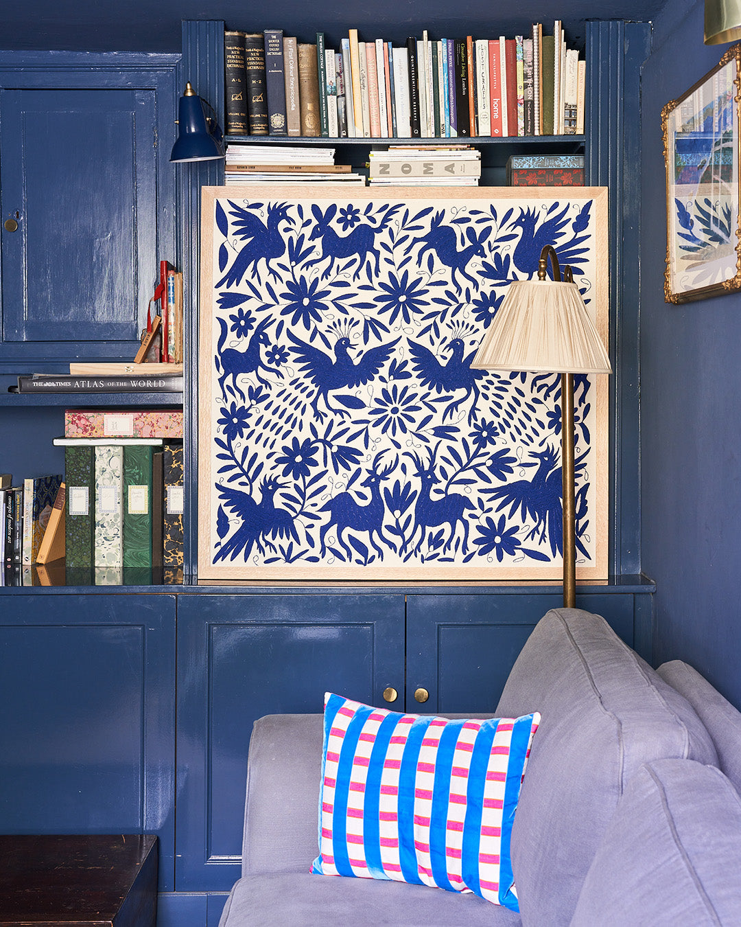 Dark Blue Otomi Artwork- Oak Frame