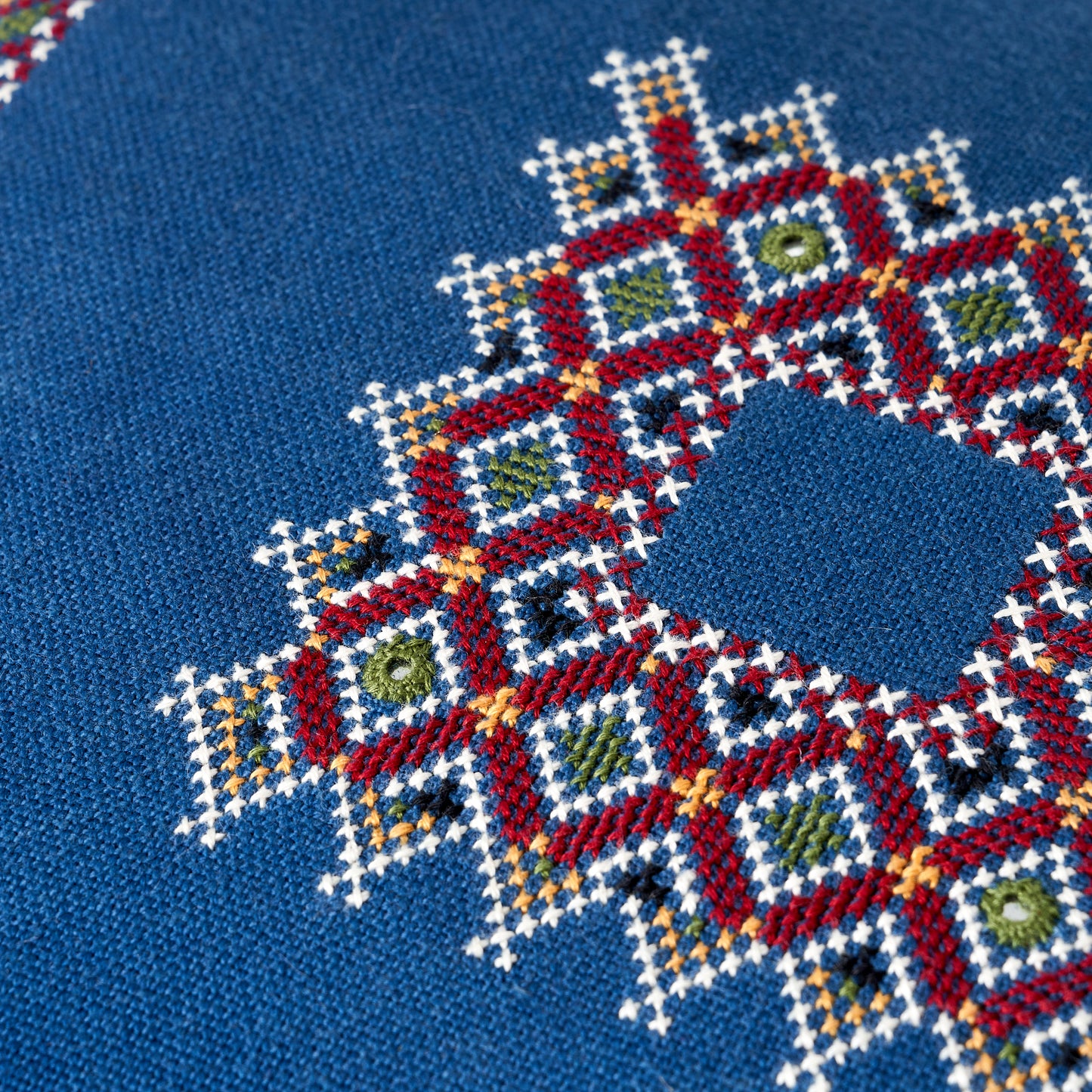 Kala Rama Geometric Jewel Design - Hand Embroidered Cushion - Blue