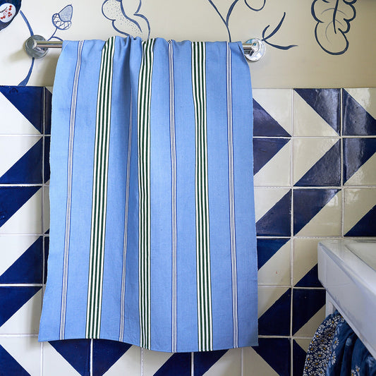 Powder Blue Stripes Hand Towel - Blue, Green & White