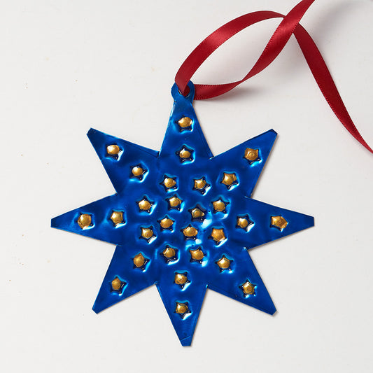 Handmade Tin Decoration - Blue & Gold Star