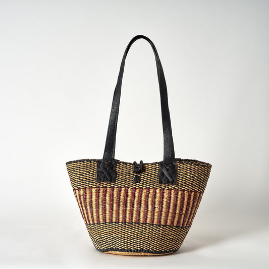 Handbag/Small Shopping Bag with long leather handles - Blue, Brown and Natural