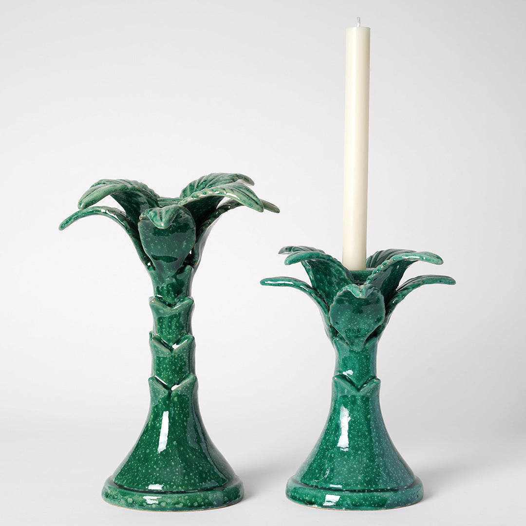 Handmade Palm Tree Candlestick - Large, Solid Green Colour