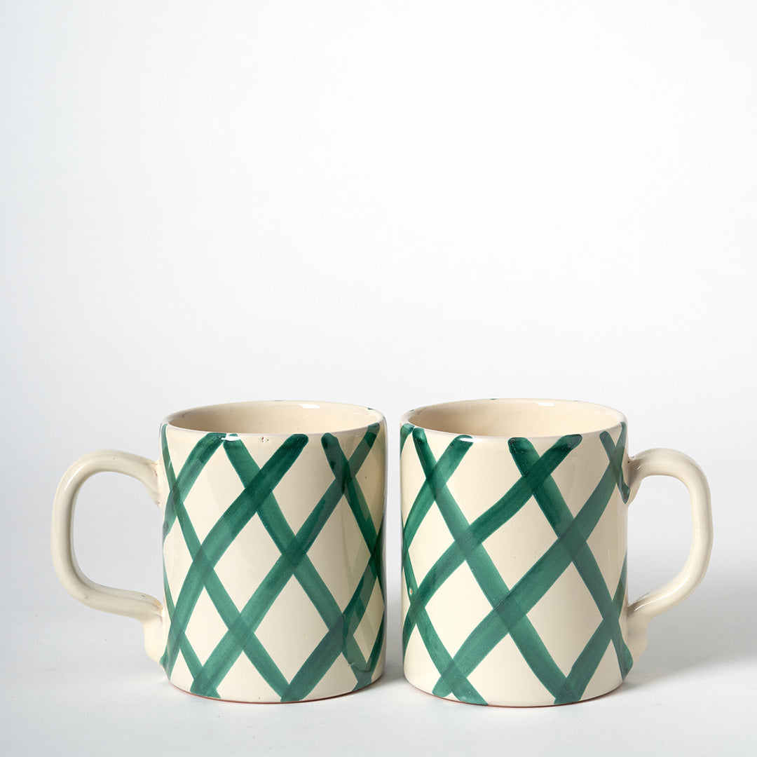 Large Italian Splatter ware Mug - Green Cross Hatch