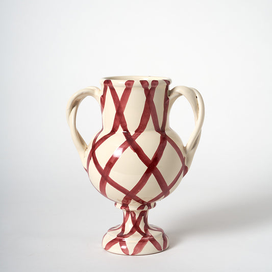 Splatterware Vase with twisted handles - Oxblood Cross Hatch