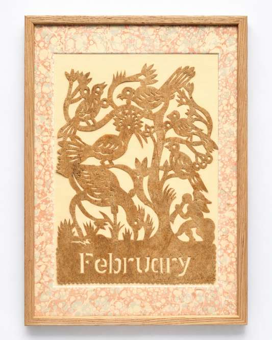 Amate Papercut Artwork with Marbled Mount - February
