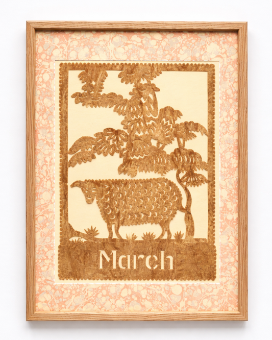 Amate Papercut Artwork with Marbled Mount - March