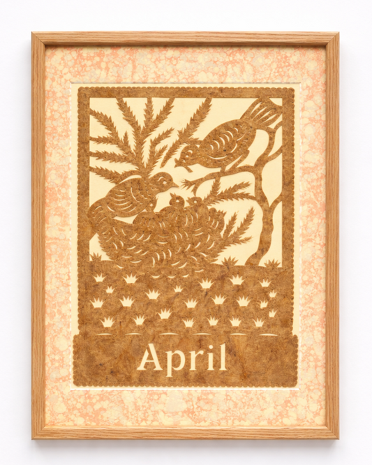 Amate Papercut Artwork with Marbled Mount - April