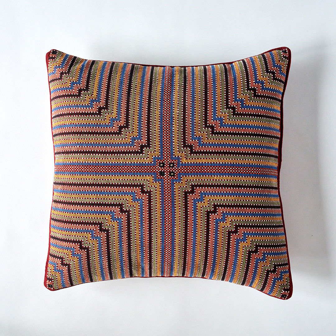 Kala Rama, Cross Stitches on Brick Red Cotton